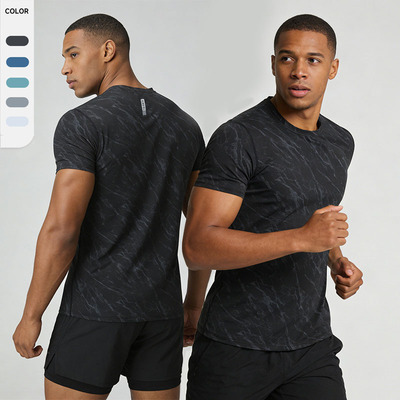Gym sport t-shirt for men quick-dry printed jogging tops