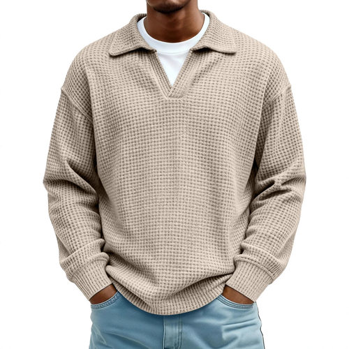 2026 Autumn Collar Knitted Shirt Business Waffle Polo Shirt