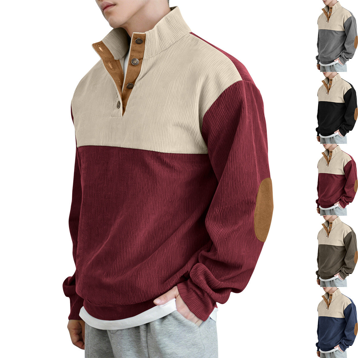 Autumn men outdoor jacket corduroy stand up collar hoodie图片