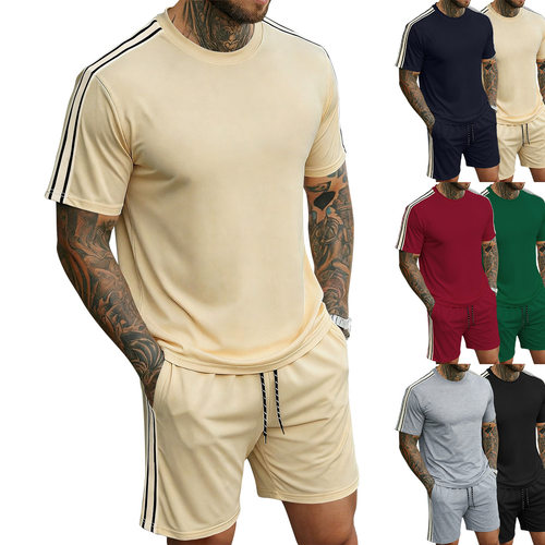 2026 autumn simple 2 piece for men suit plain t-shirt+shorts