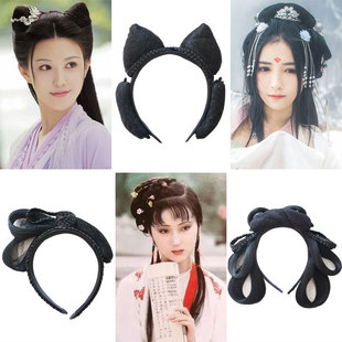 古装造型cos琉璃紫狐狸耳朵汉服黛玉假发包懒人古风发箍一体发髻