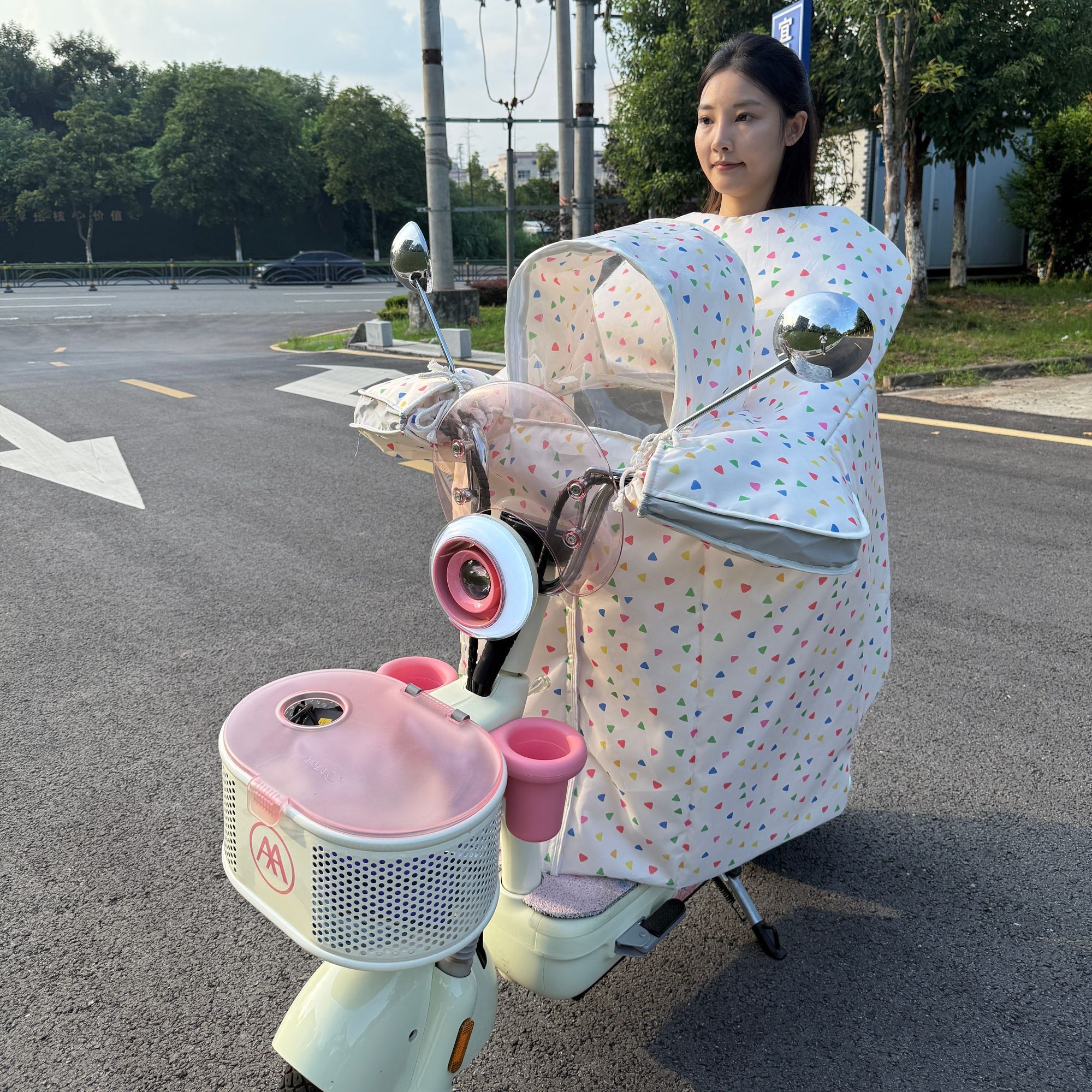 冬季电动车挡风被亲子双面防水款夹棉卡通防风保暖包头儿童挡风被