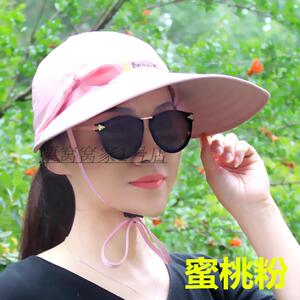 女式太阳帽夏季遮阳防晒帽子旅游防紫外线UV棉布宽大檐帽户外骑车