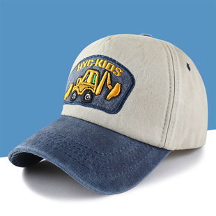 2025新款儿童卡通春秋帽子宝宝防晒帽棒球帽男童挖掘机出游鸭舌帽