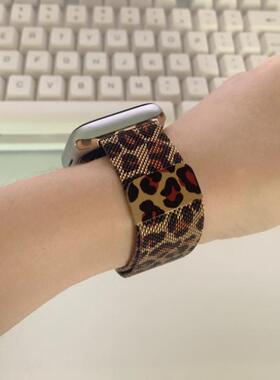 适用AppleWatch10苹果表带5/6/S7/S8/S9高级米兰尼斯豹纹磁吸简便