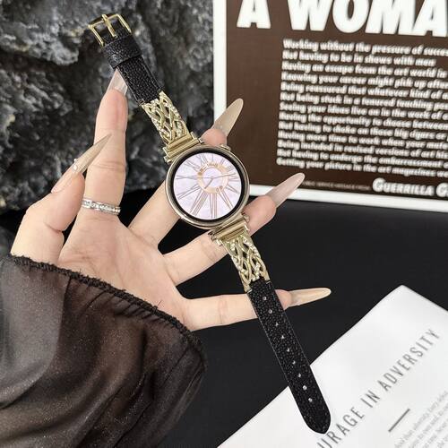 新款编织金属点钻表带适用华为gt641mm轻奢watch5pro真皮表带fit4