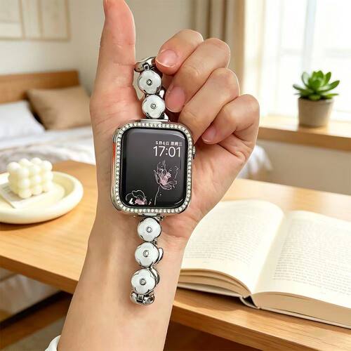 适用苹果iwatchs10/11手表带se3456圆豆老花滴胶金属蝴蝶扣s789se