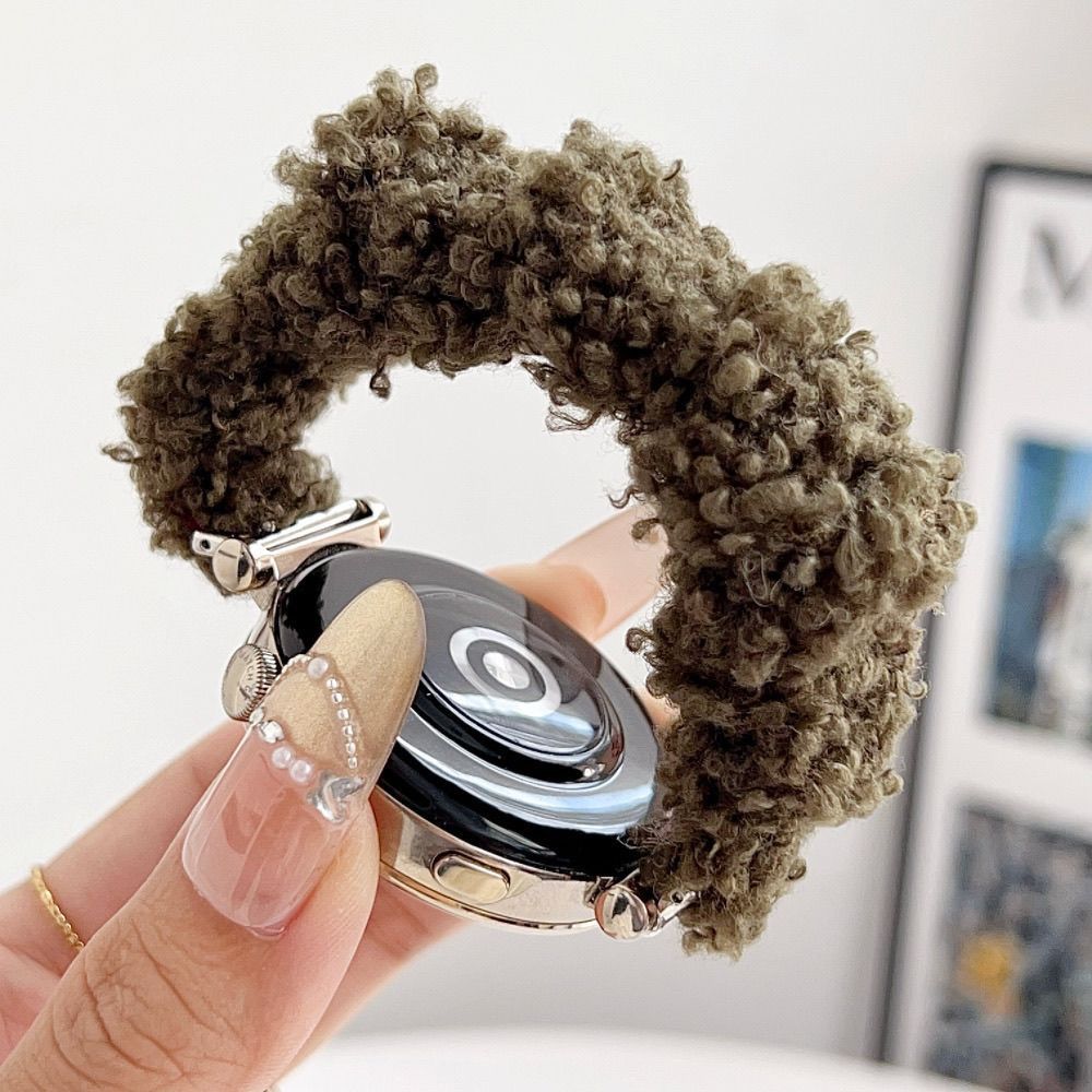 羊羔毛表带适用于华为GT6细款弹力gt5毛绒绒GT4大肠圈watch3pro女