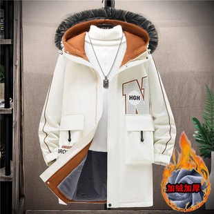 青少年男款羽绒服中长款棉衣冬季外套学生保暖棉服加绒加厚派克服