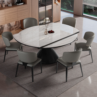 天然大理石方圆俩用微晶石小户型意式轻奢超晶石可伸缩餐桌椅组合