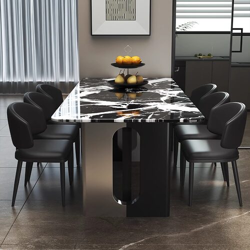 意式轻奢大理石加厚餐桌长方形家用不锈钢餐椅组合简约小户型饭桌