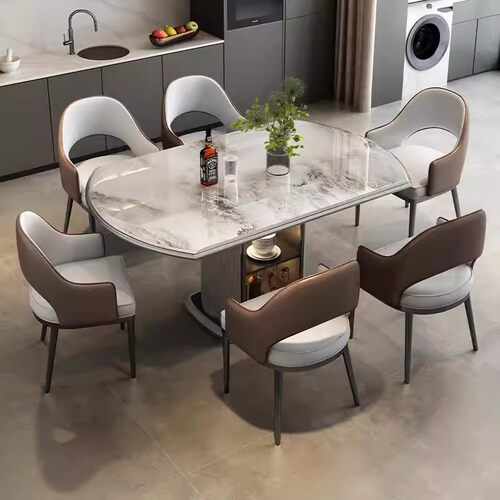 意式轻奢微晶石伸缩折叠储物餐桌