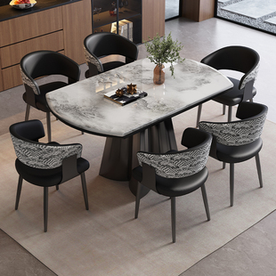 天然大理石可伸缩方圆俩用餐桌椅组合微晶石意式轻奢小户型可折叠