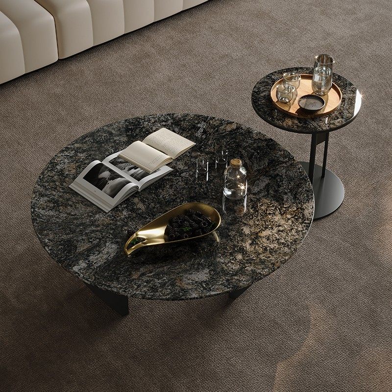 意式高端超晶石茶几轻奢高级感客厅现代简约高档圆形茶几边几组合