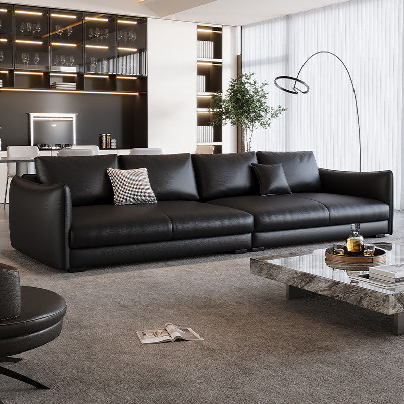 意式极简头层真皮沙发2026新款客厅黑色直排多人位全真皮沙发组合