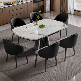 意式轻奢天然大理石餐桌可伸缩方圆俩用餐桌椅组合微晶石家用饭桌