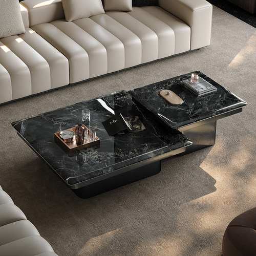 意式轻奢超晶石茶几小户型方形客厅茶桌大理石简约微晶石组合茶台