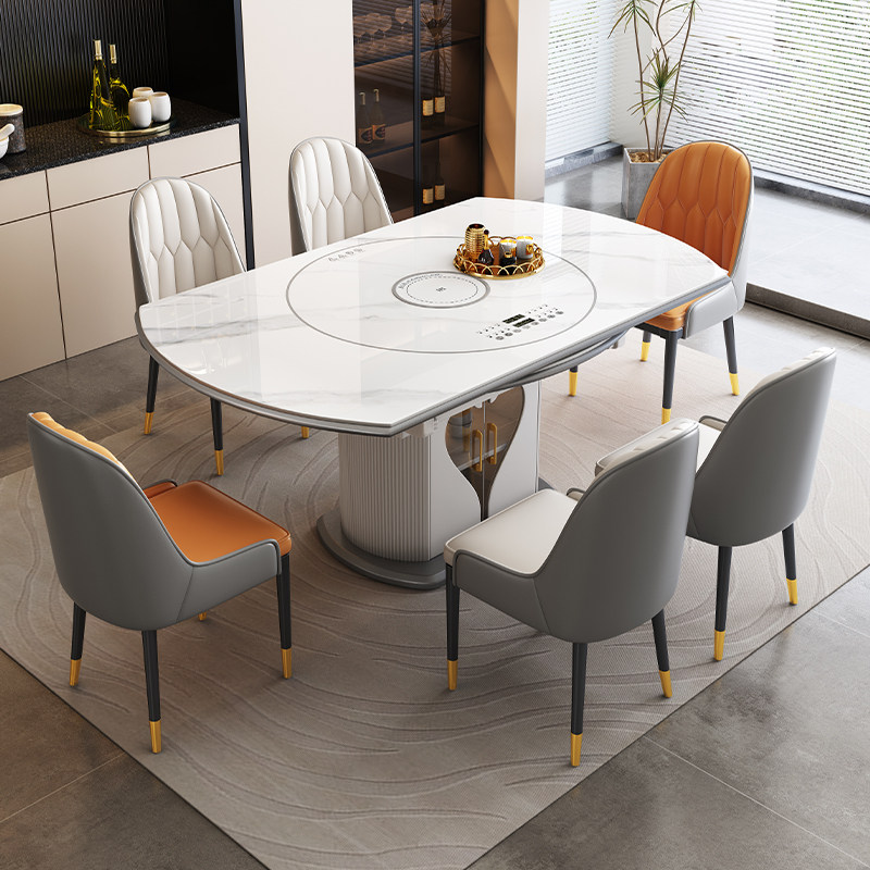 实木岩板餐桌椅组合可伸缩折叠内嵌智能语音暖菜板小户型储物饭桌,住宅家具,岩板餐桌,淘宝优惠券,粉丝福利购,淘宝优惠卷