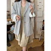 外套女2025秋季 JMWOMEN卡普里奶蓝色 复古西装 宽松中古风上衣