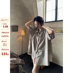 襯衫 JMWOMEN 昔日灰調(diào) 復(fù)古豎條紋短袖 女2025夏寬松下身失蹤上衣