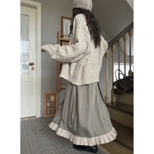 JMWOMEN 「米浆后茶岛」复古麻花扭织毛衣女冬宽松粗针织开衫外套