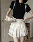 jmwomen杏色短款 日系复古显高显瘦裙子 高腰波点a字半身裙女夏季