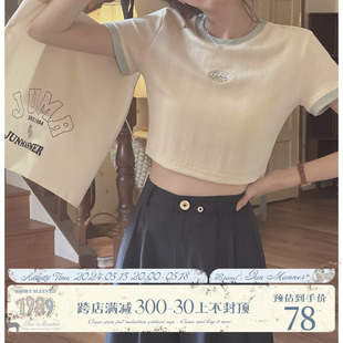 半袖 jmwomen短款 t恤女夏季 体恤日系修身 印花字母短袖 显瘦露脐上衣