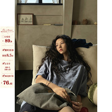 JMWOMEN 卡布里蓝 蓝色简约字母短袖T恤女2025夏纯棉宽松慵懒上衣