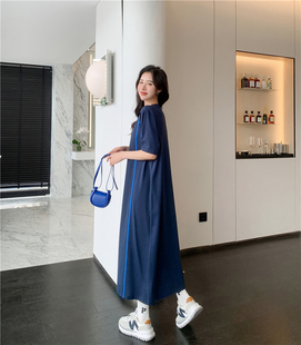 短袖T恤连衣裙女夏季2023新款宽松遮肉大版慵懒风过膝高级感长裙