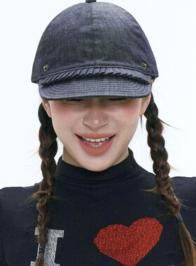 Monday JA 复古花边铆钉纯色牛仔鸭舌帽女 韩版甜酷小众休闲帽子