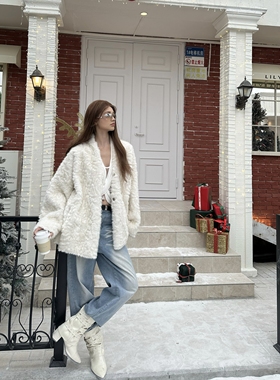 Monday JA 慵懒高级感环保皮草毛毛外套女 冬季落肩保暖毛绒上衣