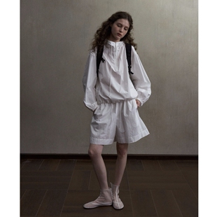 Monday JA 100%纯棉连帽套头衬衫女春夏宽松简约通勤上衣外套