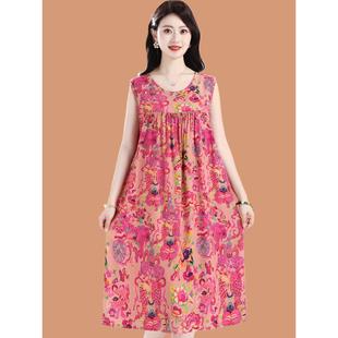 家居服人造棉裙子 妈妈夏装 棉绸睡裙碎花连衣裙中老年女装 夏季 薄款