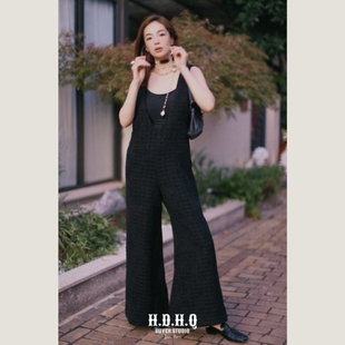 H.D.H.Q黑标系列-复古衣橱奥斯曼摩登粗花呢阔腿连体背带裤
