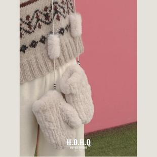 H.D.H.Q黑标系列-丹麦冬日獭兔毛手工编织连线手套