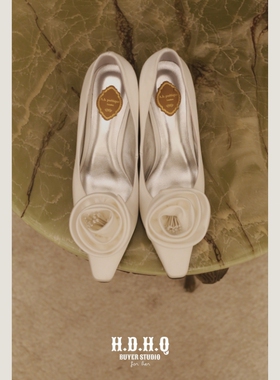 H.D.H.Q买手系列-A.b.poetique时装鞋绸缎花朵玫瑰婚鞋高跟单鞋