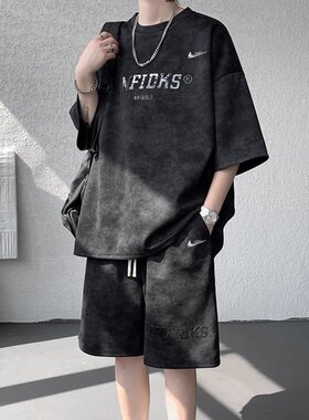 耐克顿夏季男生潮牌扎染休闲套装