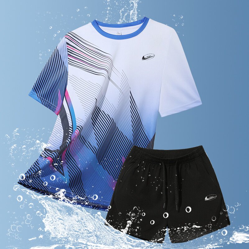 耐克顿运动套装男士夏季新款冰丝速干圆领短袖短裤户外跑步训练服