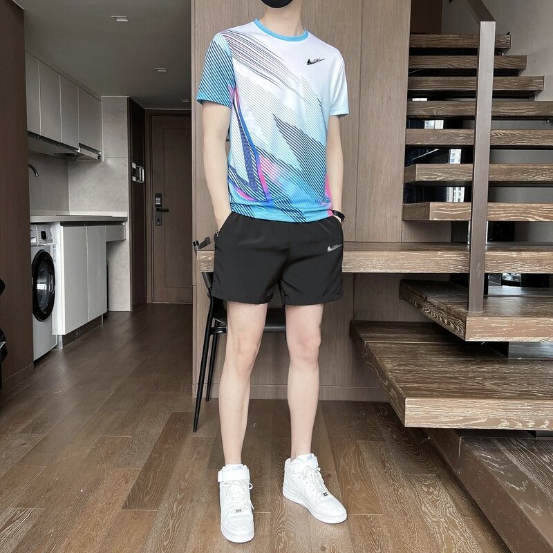 耐克顿运动套装男夏季冰丝速干短袖t恤三分裤宽松透气健身篮球服