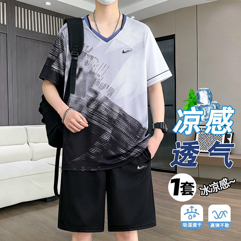 耐克顿冰丝速干运动套装男士夏季短袖短裤青年学生篮球服两件套潮