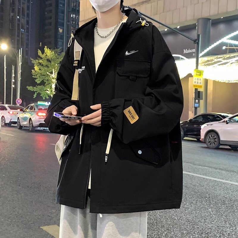 耐克顿工装外套男士秋冬季青少年潮牌痞帅宽松大码夹克连帽冲锋衣