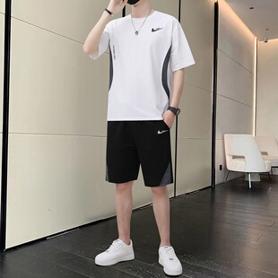 耐克顿运动套装男士夏季冰丝薄款短袖速干短裤青年潮流两件套搭配