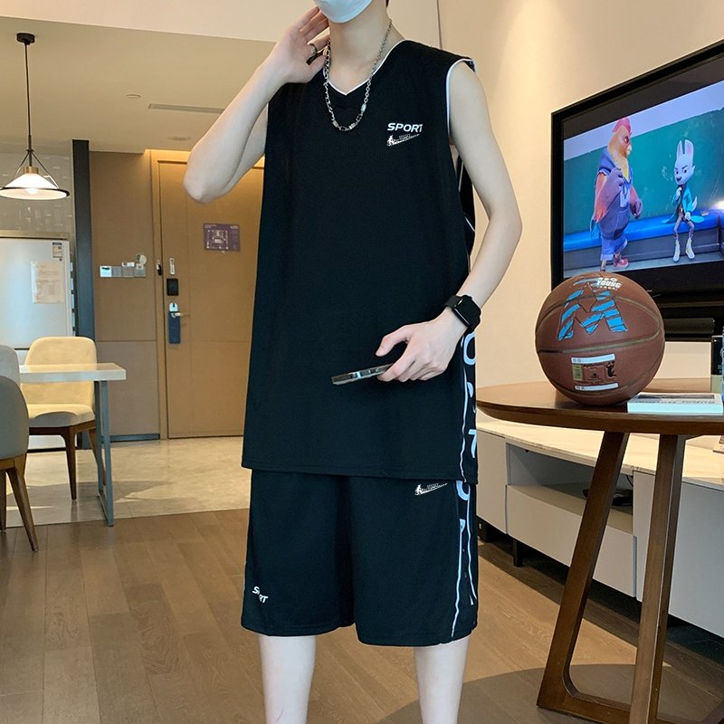耐克顿篮球服运动套装男士夏季冰丝速干宽松坎肩背心搭配两件套潮