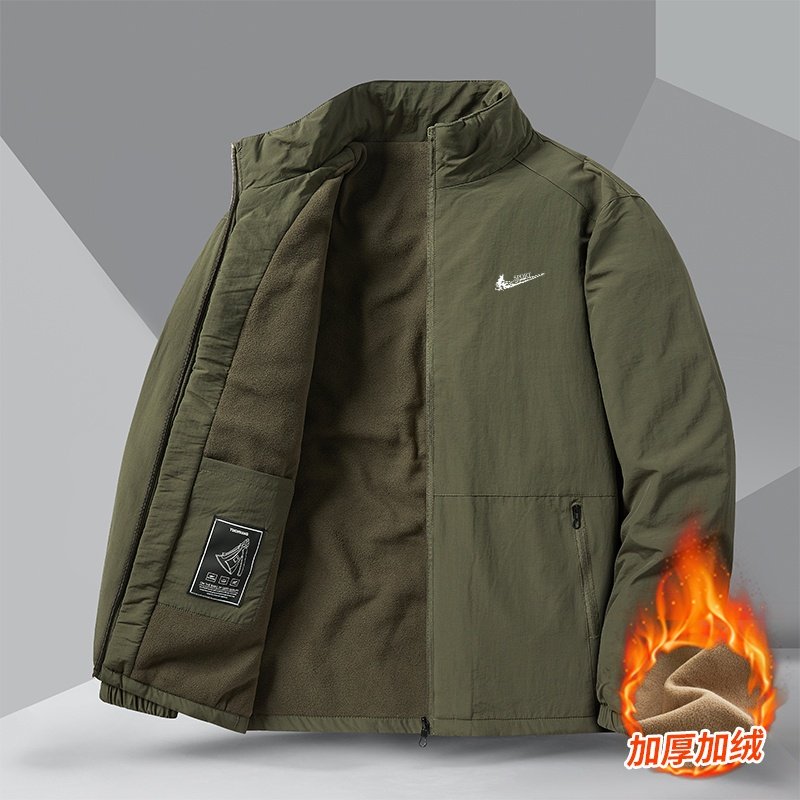 耐克顿夹克男士秋冬季新款休闲宽松大码风衣加绒加厚保暖立领外套