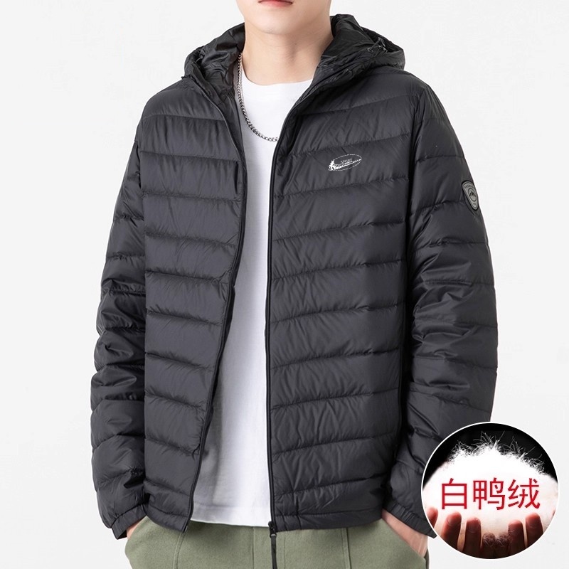 耐克顿轻薄款连帽羽绒服男士2025冬季新款保暖宽松白鸭绒防寒外套