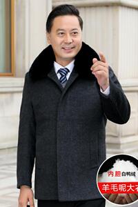 8122/羽绒大衣男爸爸中长款呢大衣外套老人羊毛风衣商务男装图片
