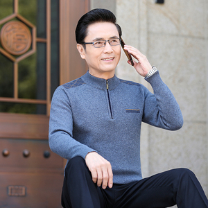 2087/P40父亲秋冬季毛线衣男爸爸毛衣老人针织线衫圆领套头衫图片