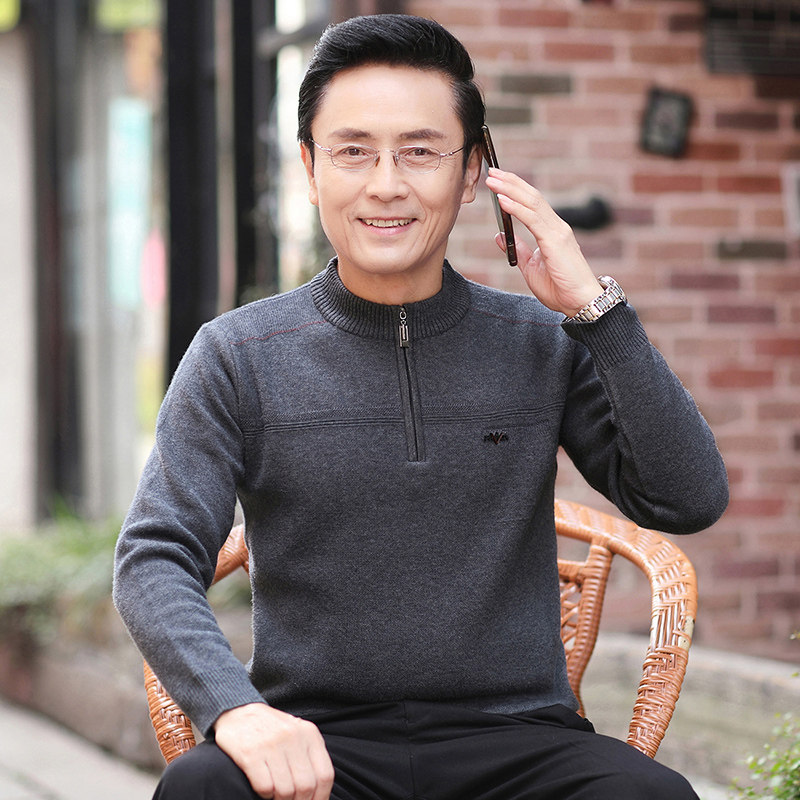 2087/P40父亲秋冬季毛线衣男爸爸毛衣老人针织线衫圆领套头衫,男装针织衫/毛衣,星座1216（原钱塘722）