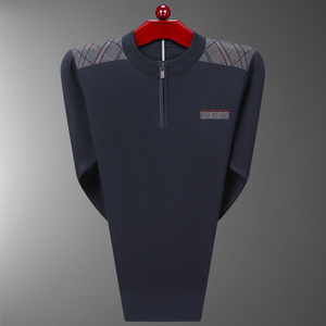 主推！2087/P40中年男人毛衣男中老年针织拉链半高领毛衣线衣男图片