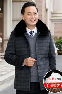8121/羽绒内胆羊毛呢大衣爸爸大衣中老年爷爷冬装外套风衣图片